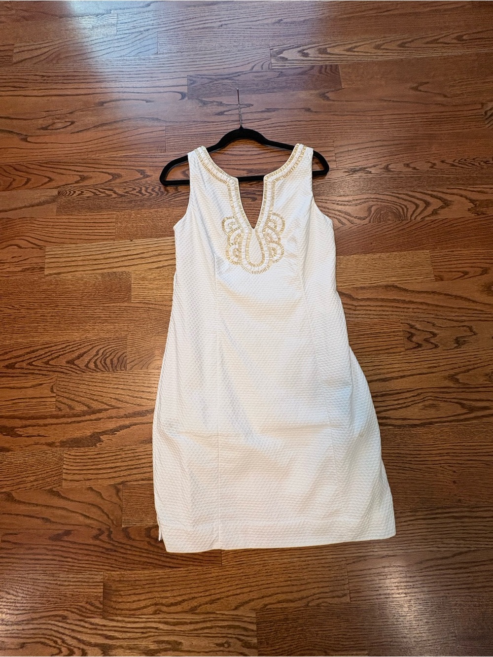 Lilly Pulitzer White Shift Dress with Gold Embroidered Neckline